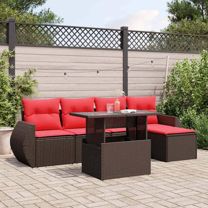 vidaXL Patio Sofa Set with Cushions and Table Outdoor 6 Piece Poly Rattan - 21.7 x 24.4 x 27.2