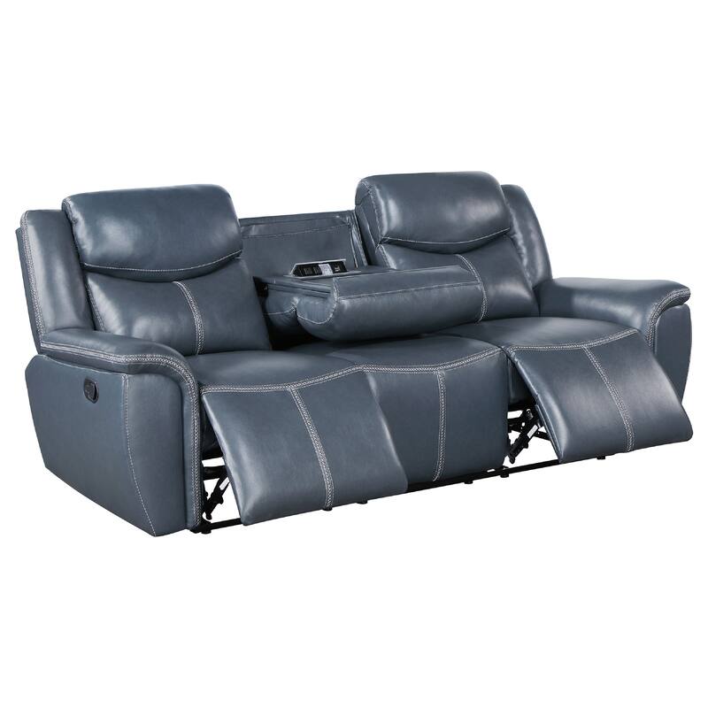 Eleni 2pc Power Reclining Sofa and Loveseat Set, Blue Faux Leather