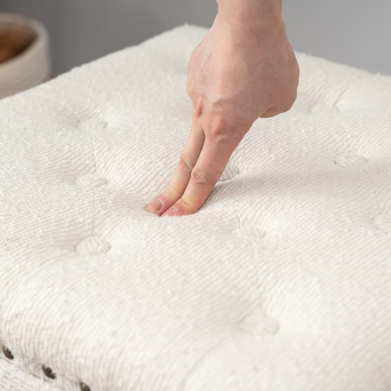 Adeco Fabric Square Ottoman with Tray