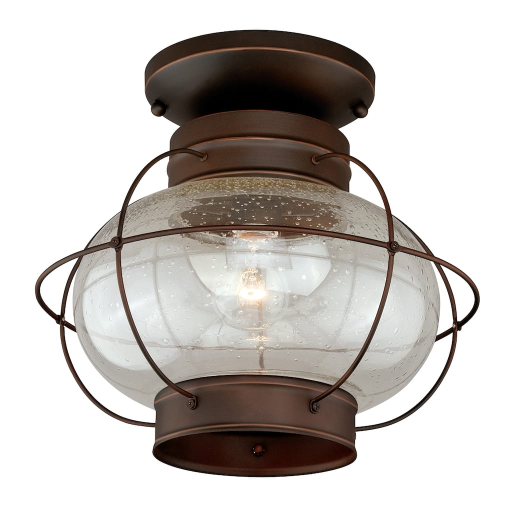 Chatham Bronze Coastal Globe Outdoor Flush Mount Ceiling Light Clear Glass - 13-in W x 12-in H x 13-in D