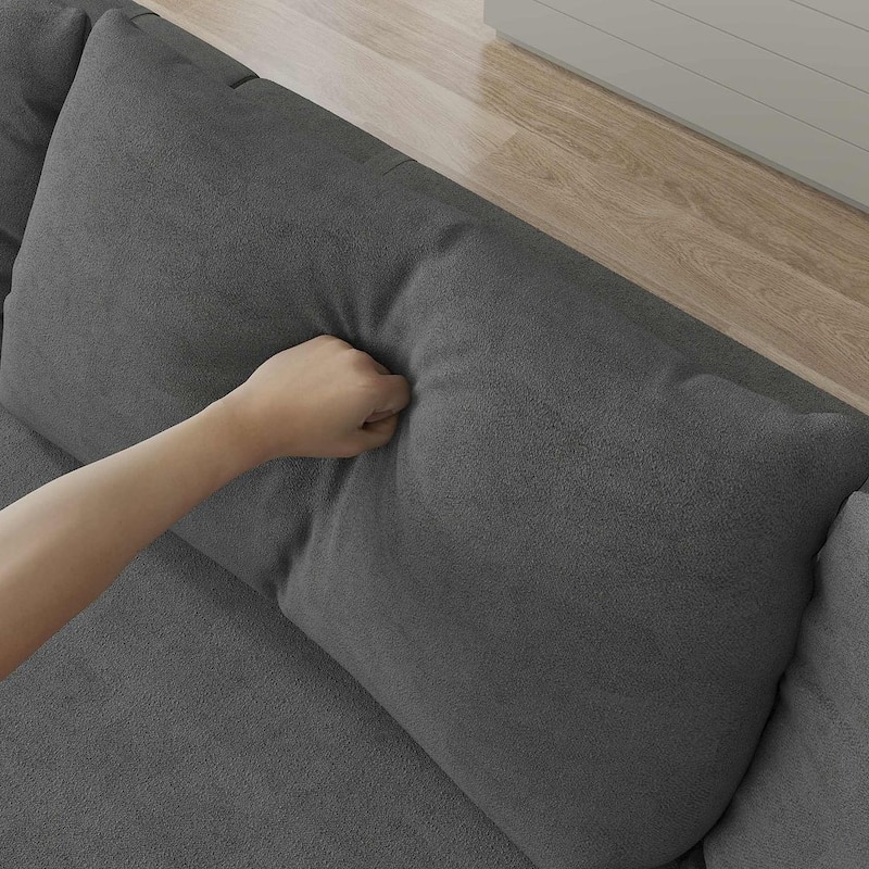 L-Shaped Chenille Sectional Sofa Modern Modular Cushion Back Couch Sofa With 6 Pillows for Living Room