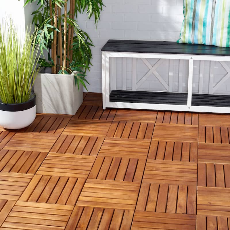 SAFAVIEH Outdoor Yara Wooden Floor Tile (10 Pack) - 12" W x 12" D x 1" H - 12Wx12Dx1H - Natural - 12Wx12Dx1H