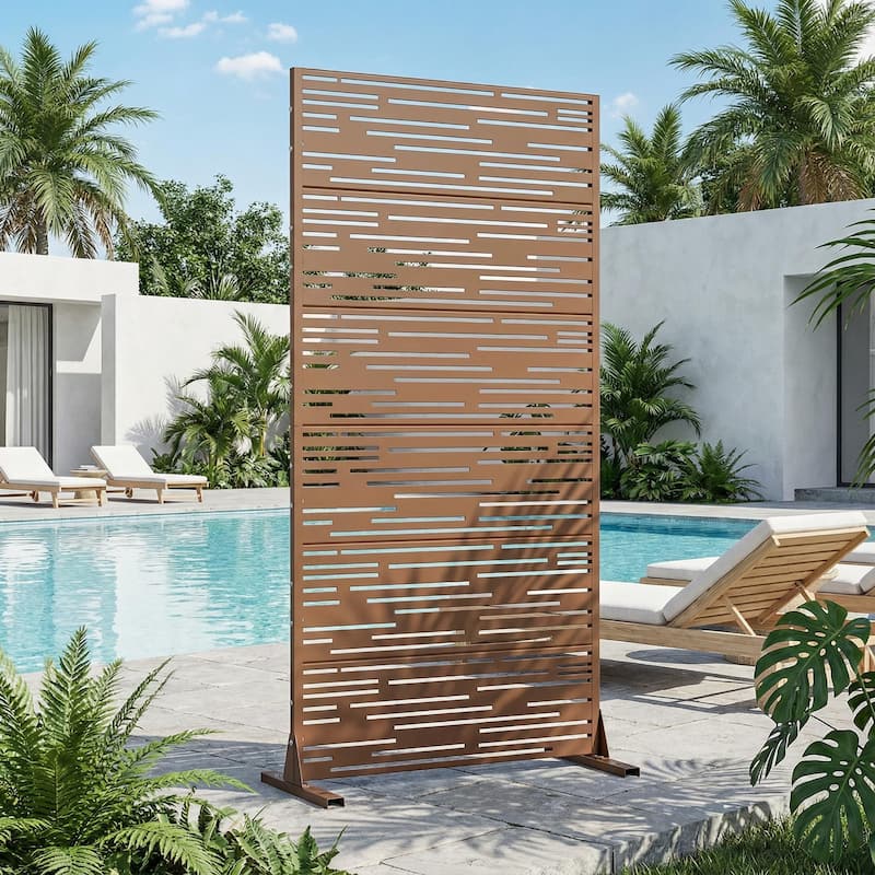 Shine Metal Privacy Screen Panel Free Standing - Brown - 72"x35"