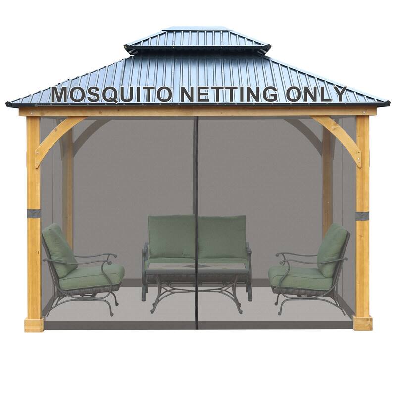 Aoodor Gazebo Netting Screen Replacement Outside Universal 4-Panel Sidewalls 10' x 13' (Only Netting) - Grey
