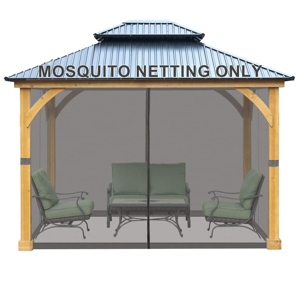 Aoodor Gazebo Netting Screen Replacement Outside Universal 4-Panel Sidewalls 10' x 13' (Only Netting)