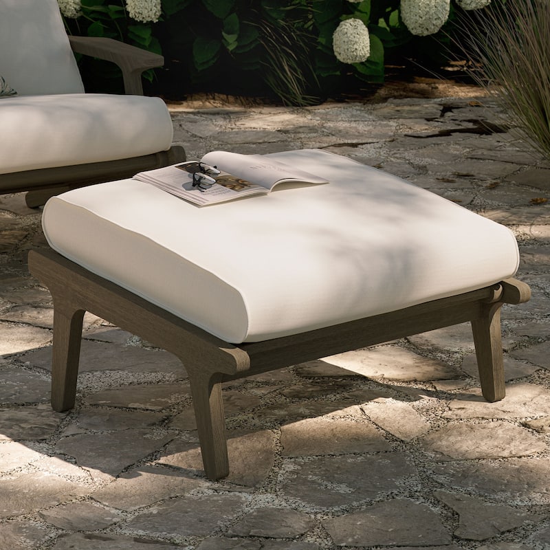 Saratoga Outdoor Patio Teak Ottoman - Weathered Gray White