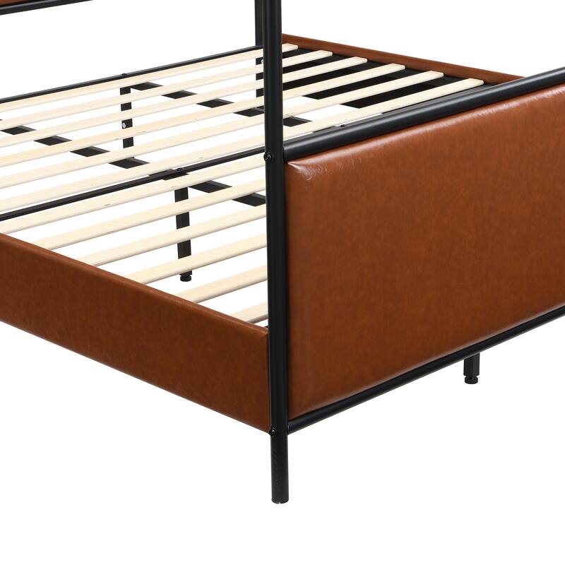 Christopher Knight Home - Alice Modern PU Upholstered King Canopy Bed Frame with Iron Legs