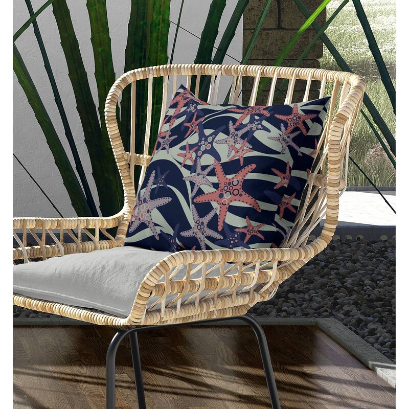 Starfish Sway Indoor/Outdoor Reversible Throw Pillow Green and Blue