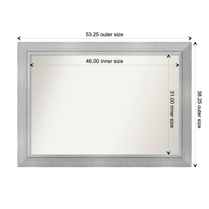 Romano Silver Framed Non-Beveled Custom Wall Mirror, Bathroom Vanity Mirror - Outer Size: 53.25 x 38.25