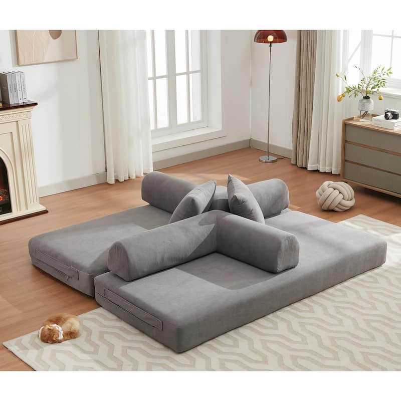 Folding Convertible Sleeper Sofa Bed with 3-Seats, DIY Modular Design for Ultimate Flexibility and Comfort