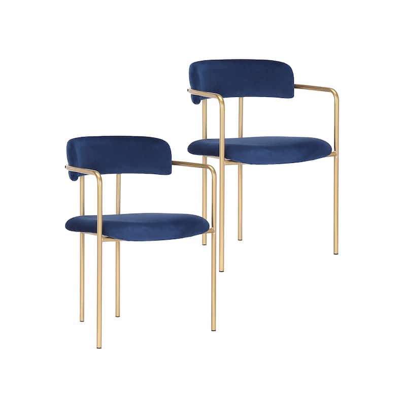 Porthos Home Eder Dining Chairs Set of 2, Velvet, Gold Chrome - Blue