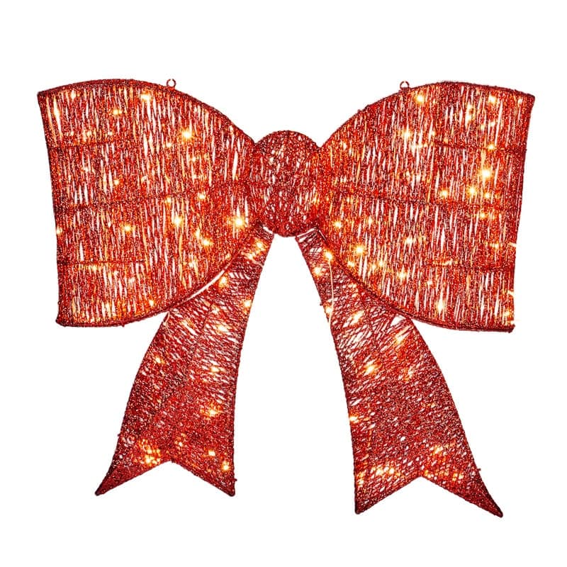Pre-lit Outdoor Giant Bowknot Christmas Decoration with 124 Warm White LED Lights for Front Door Gate Wall