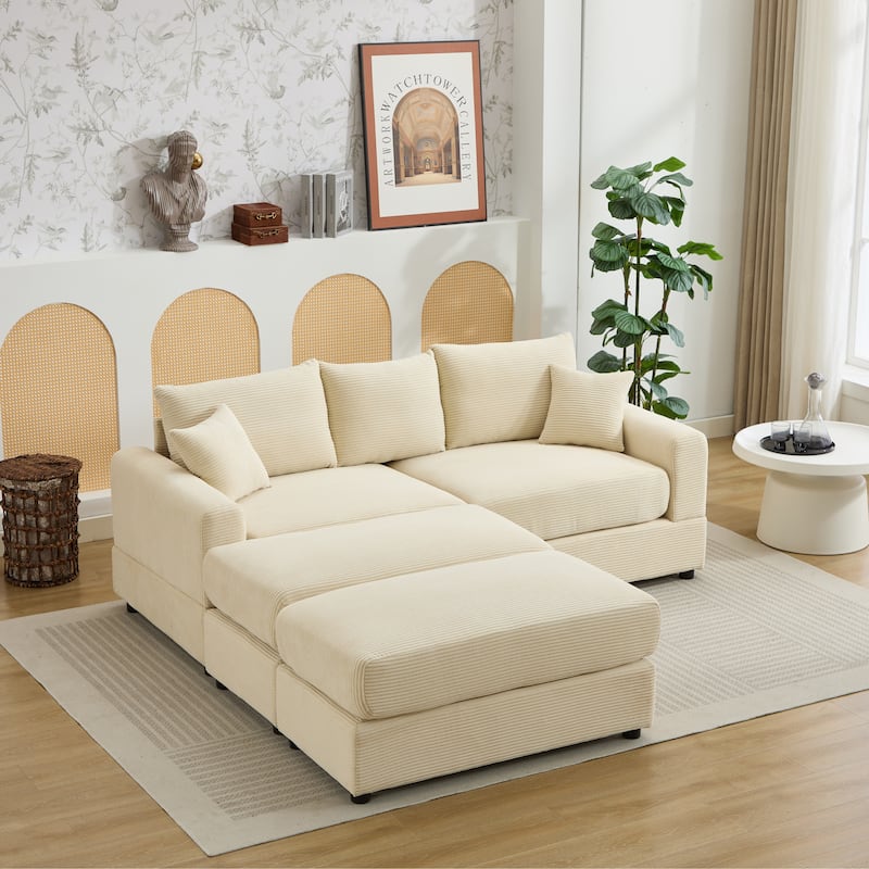 Sectional Couch Sofa for Living Room, Modern Corduroy Modular Couch with 2 Ottoman, Corduroy Sofas for Apartment, Office