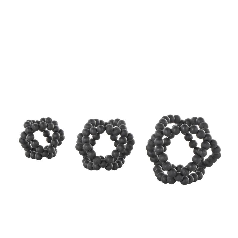 Wood Beaded Orbs & Vase Filler with Overlapping Rings - Set of 3 Black - Roche River Decor - 6"W x 6"L x 6"H