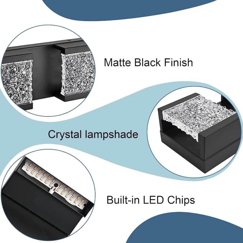 15" 3-Light LED Vanity Light with Crystal Glass