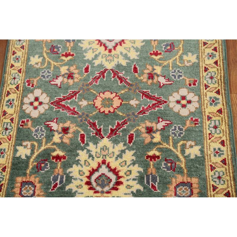 Green Floral Kazak Oriental Foyer Rug Hand-Knotted Wool Carpet - 2'0" x 3'0"