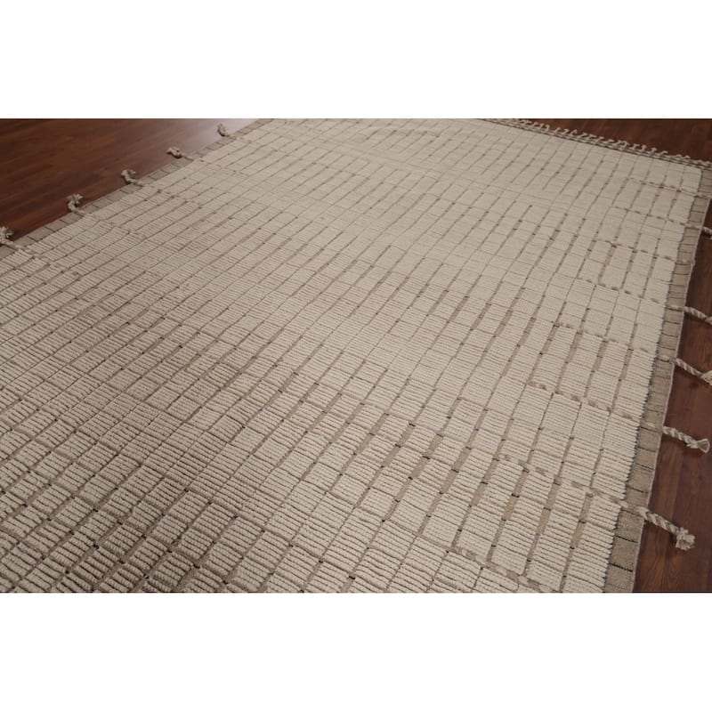Earth Tone Moroccan Modern Area Rug Handmade Wool Carpet - 7'0"x 10'7"