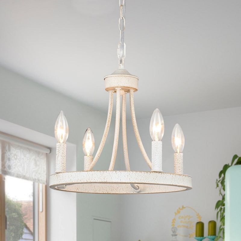4 - Light Wagon Wheel Chandelier for Living Room Dining Room Kitchen - N/A - Retro White