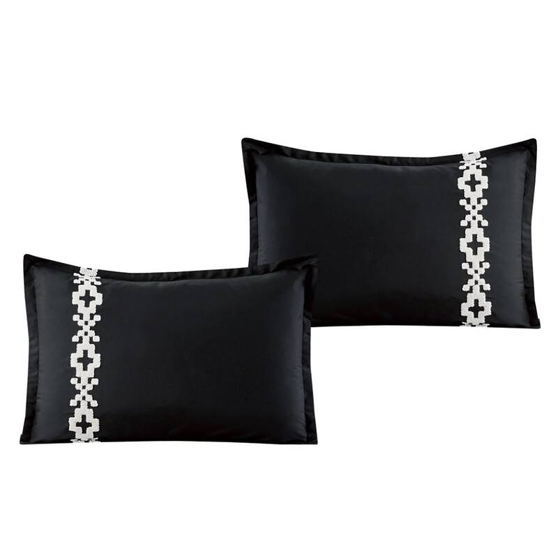 7 Piece Black White Boho Comforter Set Modern Embroidery Soft Bedding