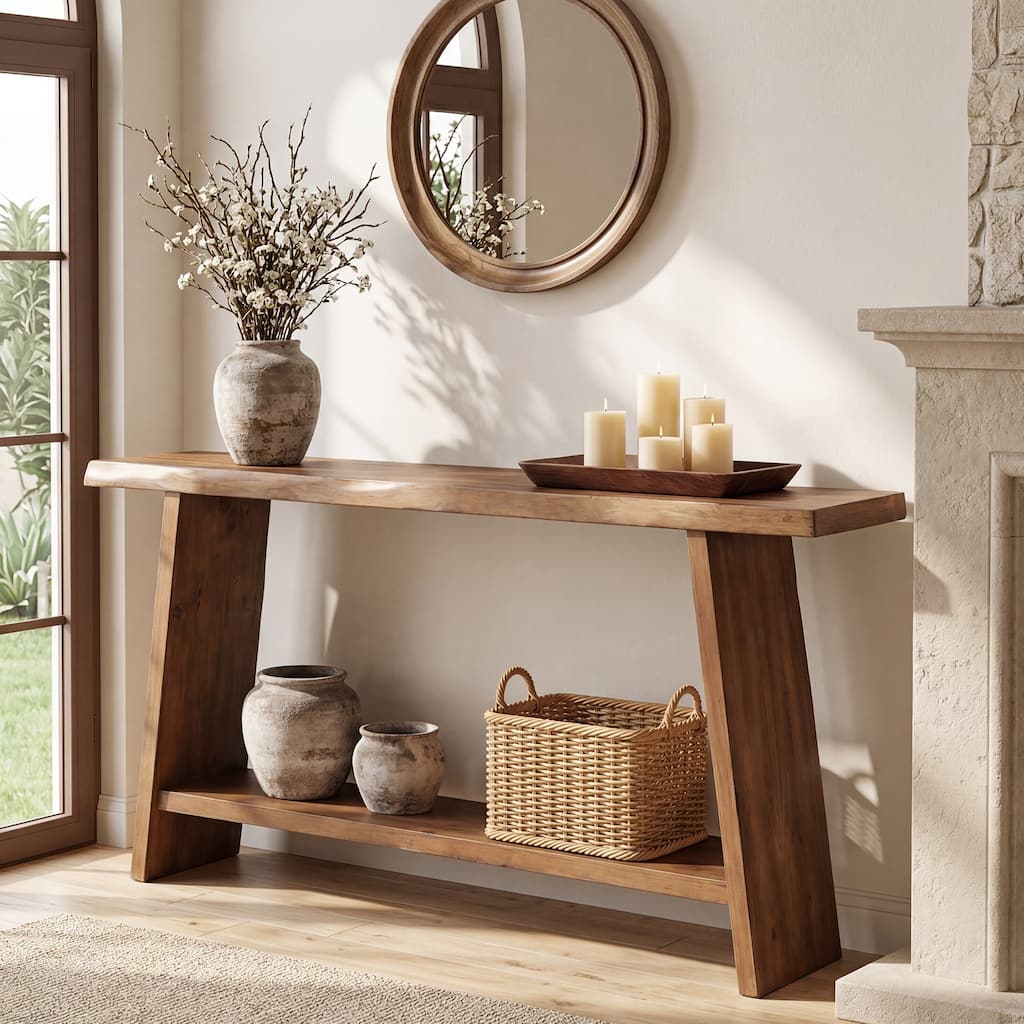 Console Table with Storage Shelf, 62.99" Solid Wood Entryway Table