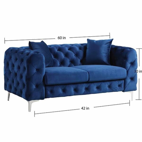 dimension image slide 3 of 2, Morden Fort Modern Contemporary Love Seat with Deep Button Tufting Dutch Velvet, Solid Wood Frame and Iron Legs