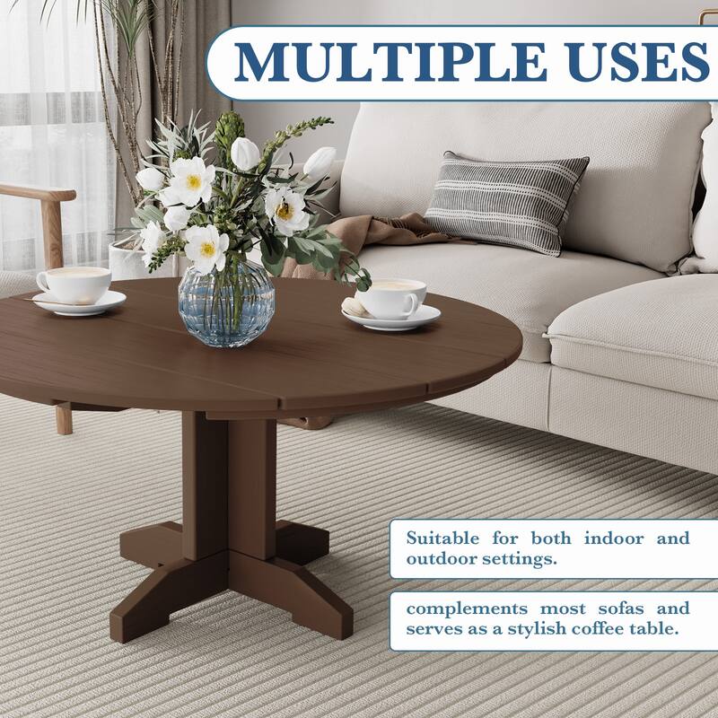 HDPE Patio Outdoor Round Coffee Table, X-shaped Leg