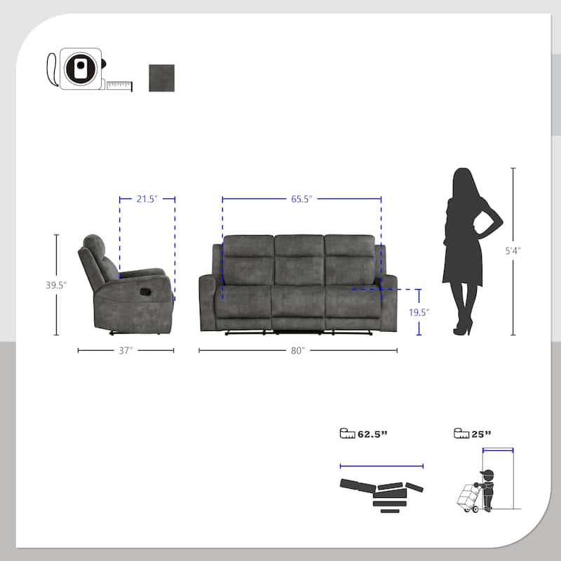 Liriope Microfiber Manual Double Reclining Sofa