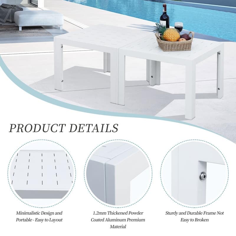 Aluminum Outdoor Coffee Table 23.6" L x 23.6" W x 17.7" H Modern Patio Table for Poolside or Garden