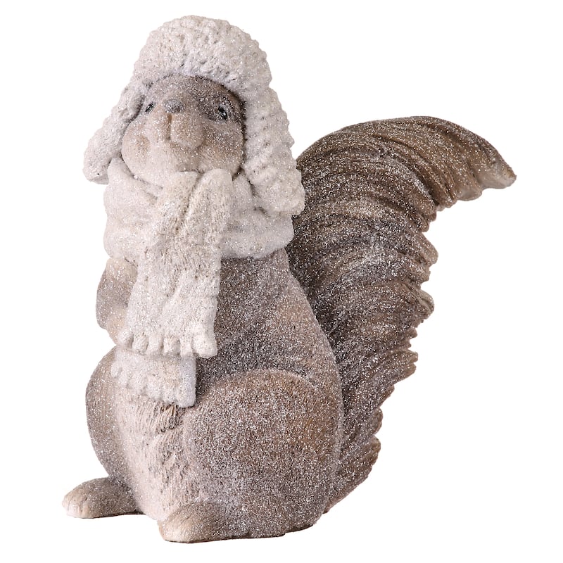 6" Resin Frost Winter Squirrel With Hat And Scarf