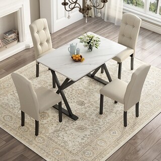 5 PCS Dining Table Set with Faux Marble Tabletop & 4 Dining Chairs ...