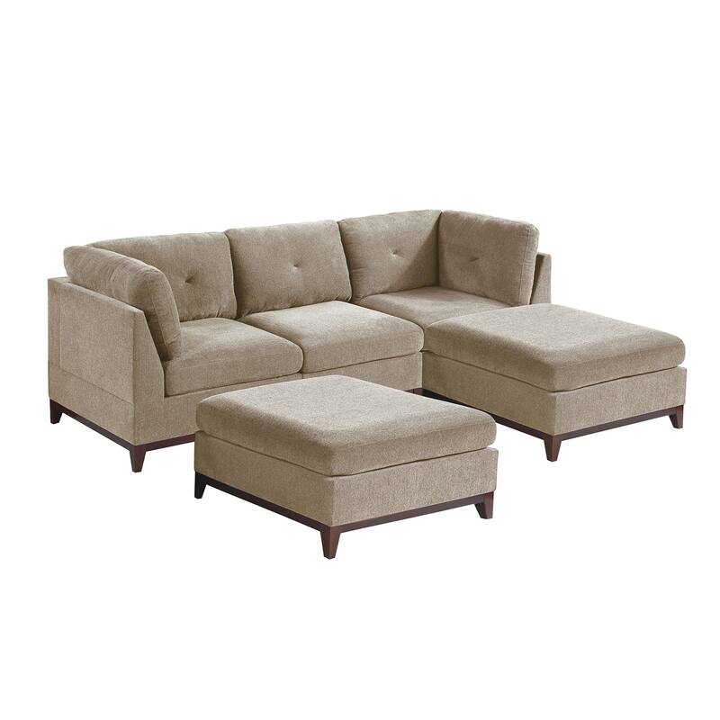 5 Piece Chenille Fabric Modular Sofa and Ottoman Set