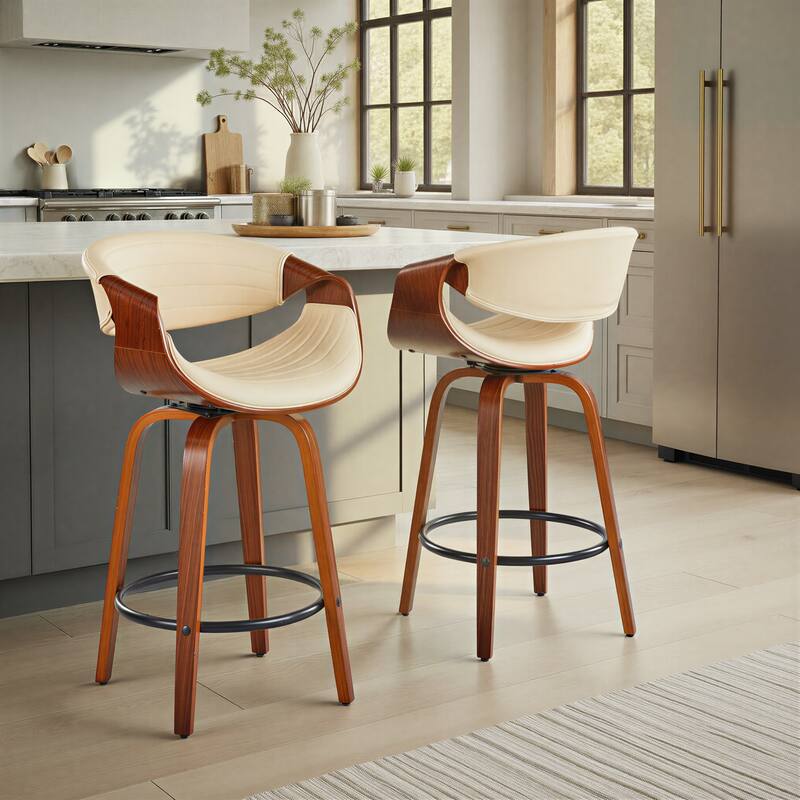 Carson Carrington Kanteborg 26" Fixed-Height Counter Stool with Bent Wood Legs & Round Footrest (Set of 2)