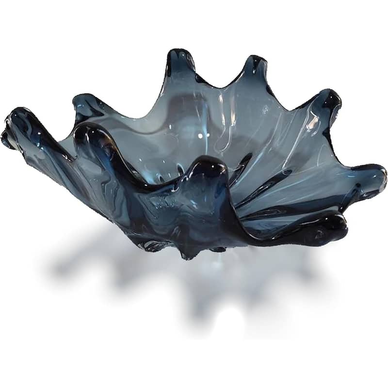 Elegant Sculptural Glass Bowl Centerpiece Decorative Accent 16"x10" - Blue