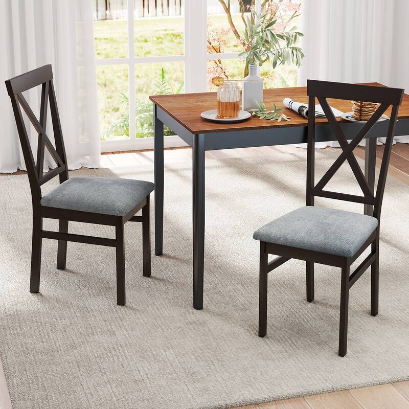 Gymax Modern Dining Chairs Set of 2 w/ Rubber Wood Frame Hollowed