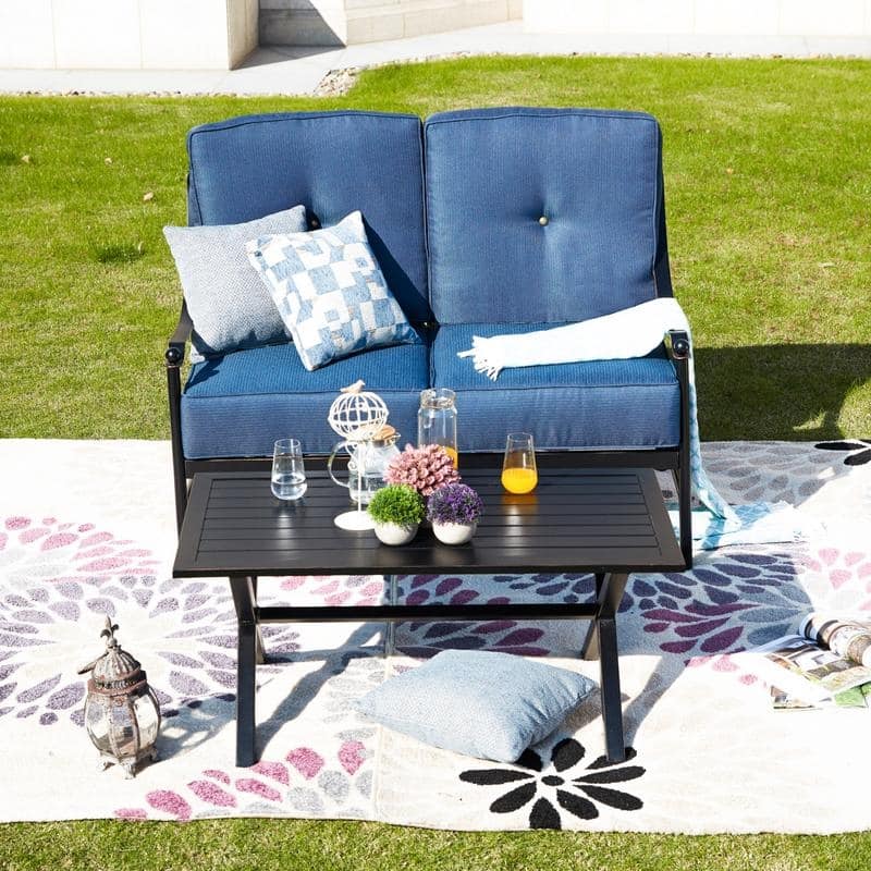 PATIO FESTIVAL 2-pc. Outdoor Cushioned Loveseat and Coffee Table Set - Blue