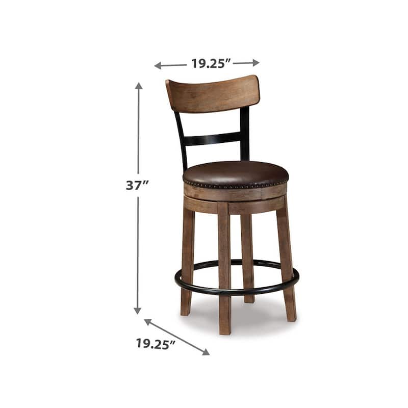 Pine Swivel Counter Height Stool Chair, 24 Inch, Brown Faux Leather