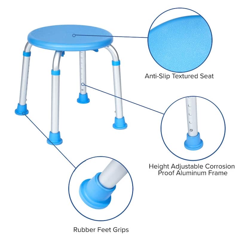 Tool-Free 300 Lb. Capacity, Adjustable White Bath & Shower Stool - 14.25"D x 14.25"W x 14" - 20.75"H