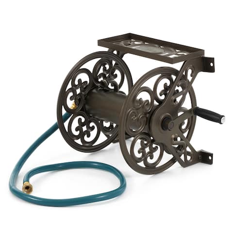 Liberty Garden LBG-708 Decorative Steel Wall Mounted 125' Hose Reel, Bronze - 15 x 21 x 15.70 inches