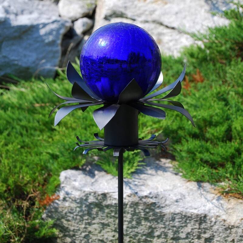 Achla Designs Petals Gazing Globe Ball Stand, 43 Inch Tall, Black Powder Coat Finish