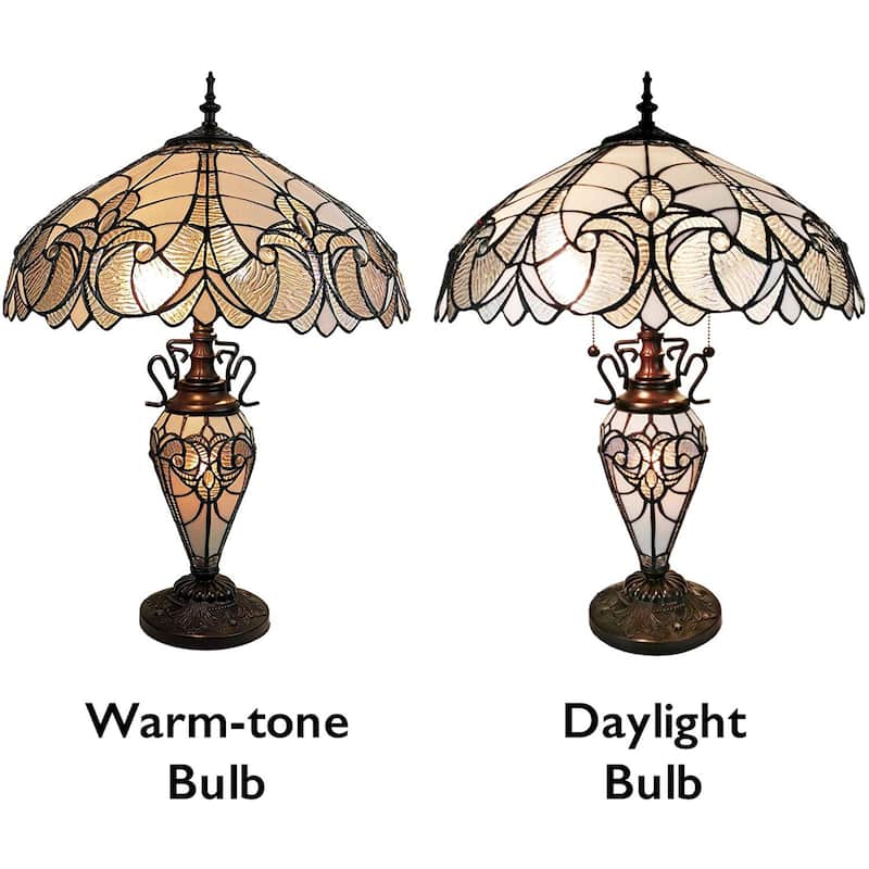 Tiffany Style White Floral Double Lit Table Lamp Amora Lighting