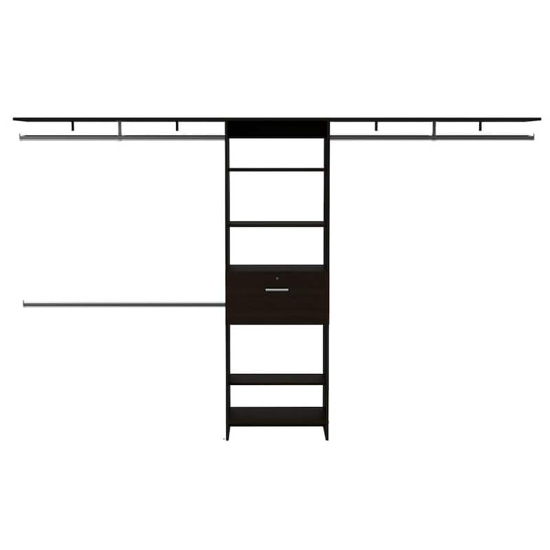 TUHOME Plego 70"W - 118"W Closet System with One Drawer, Black - Dresser
