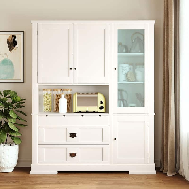 Freestanding 78.3" Kitchen Pantry with Hutch, Large Kitchen Pantry Storage with Drawers,Door Shelf and Adjustable Shelves - White