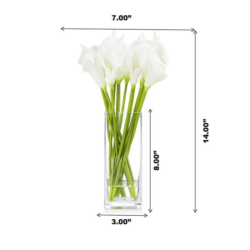 Enova Home Artificial Real Touch Lilies Fake Silk Flowers Arrangement in Glass Vase with Faux Water for Home Office Decoration