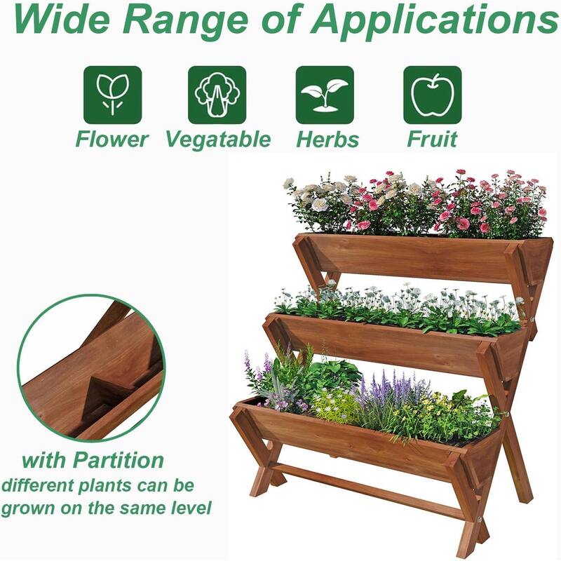 Raised Garden Bed , Fir Wood Freestanding Elevated Garden Planters - 35''x22''x36''