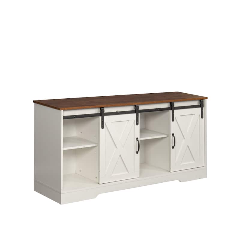 Wooden Sliding Barn Door TV Stand,Storage Cabinet with Adjustable Shelves