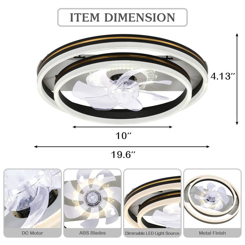 Cusp Barn 20'' Low Profile Dual LED Ceiling Fan with Lights and Smart APP Remote Control Flush Mount Fully Dimmable Lighting