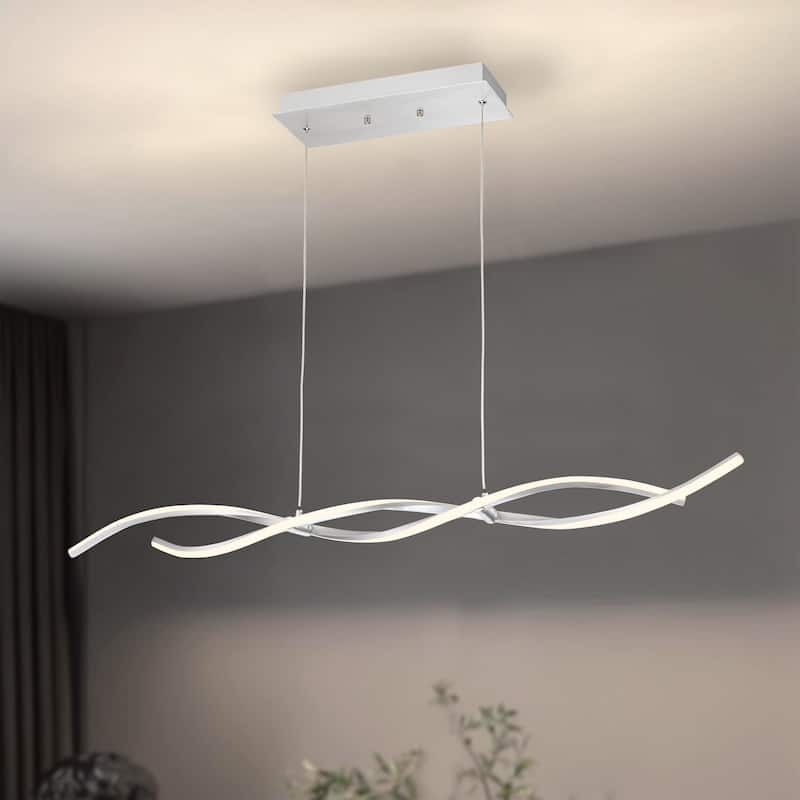 C Cattleya 2-Light Silver Wave Spiral LED Chandelier Island Pendant Light