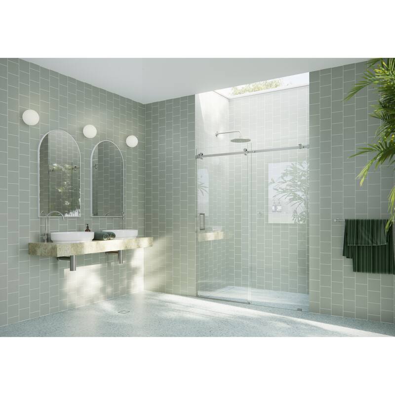 Glass Warehouse 56 in. x 78 in. Sliding Frameless Shower Door with Square Hardware - Brushed Nickel