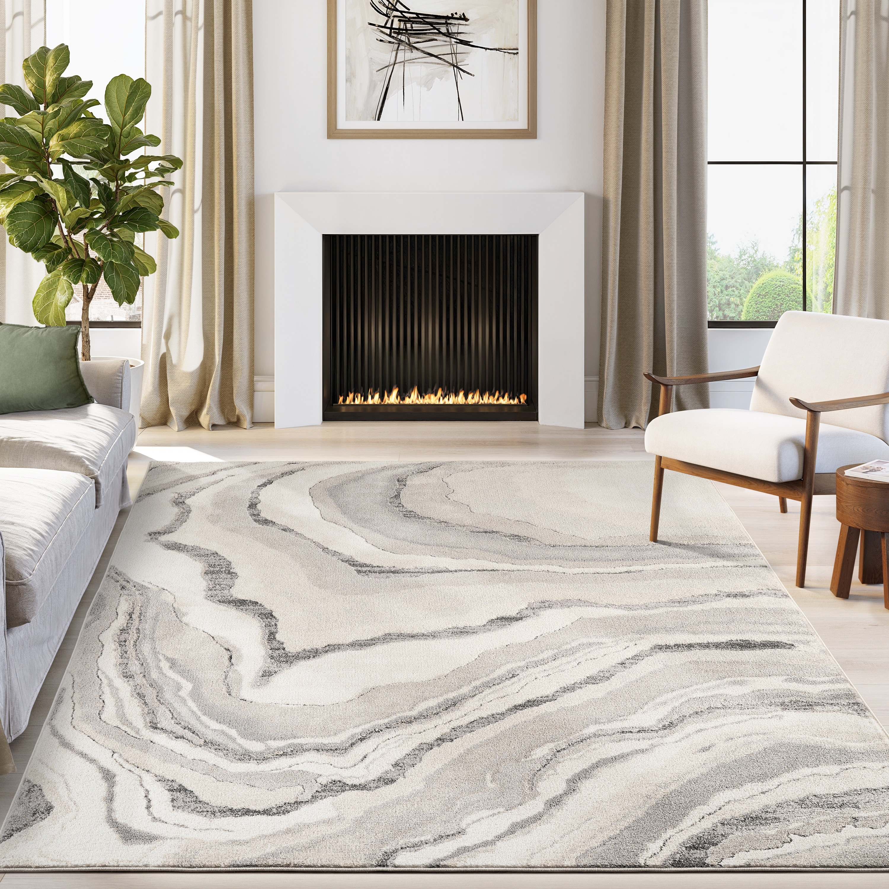 Abani Beau BEA100A Grey and Beige Abstract Stone-Inspired Area Rug