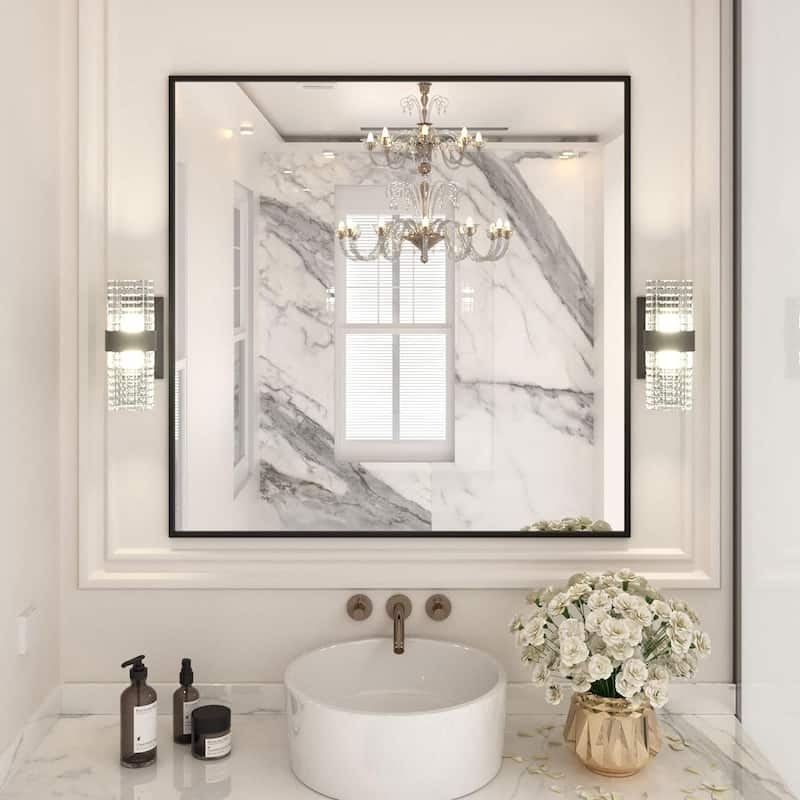Aluminum Alloy Frame Tempered Glass Shatterproof Wall Mirror Clear Reflection Easy Mounting